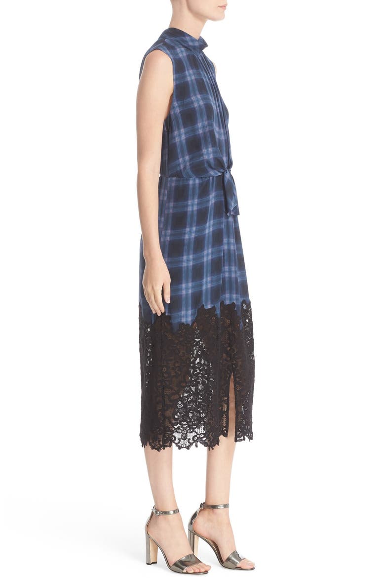 Lace Hem Sleeveless Plaid Silk Shirtdress, Alternate, color, VIOLET STONE COMBO