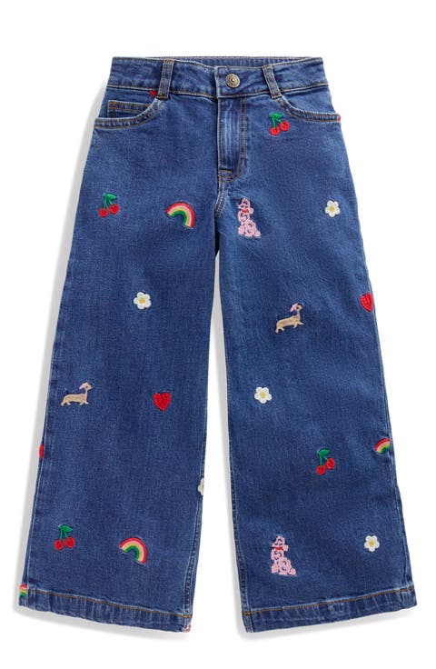 Kids' Embroidered Wide Leg Denim Jeans (Toddler, Little Kid & Big Kid)