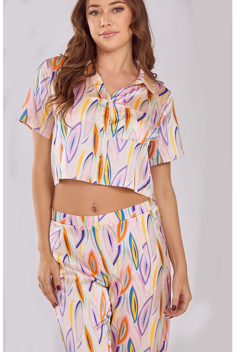 Classic Satin Crop Pajama Set, Main, color, Ivory
