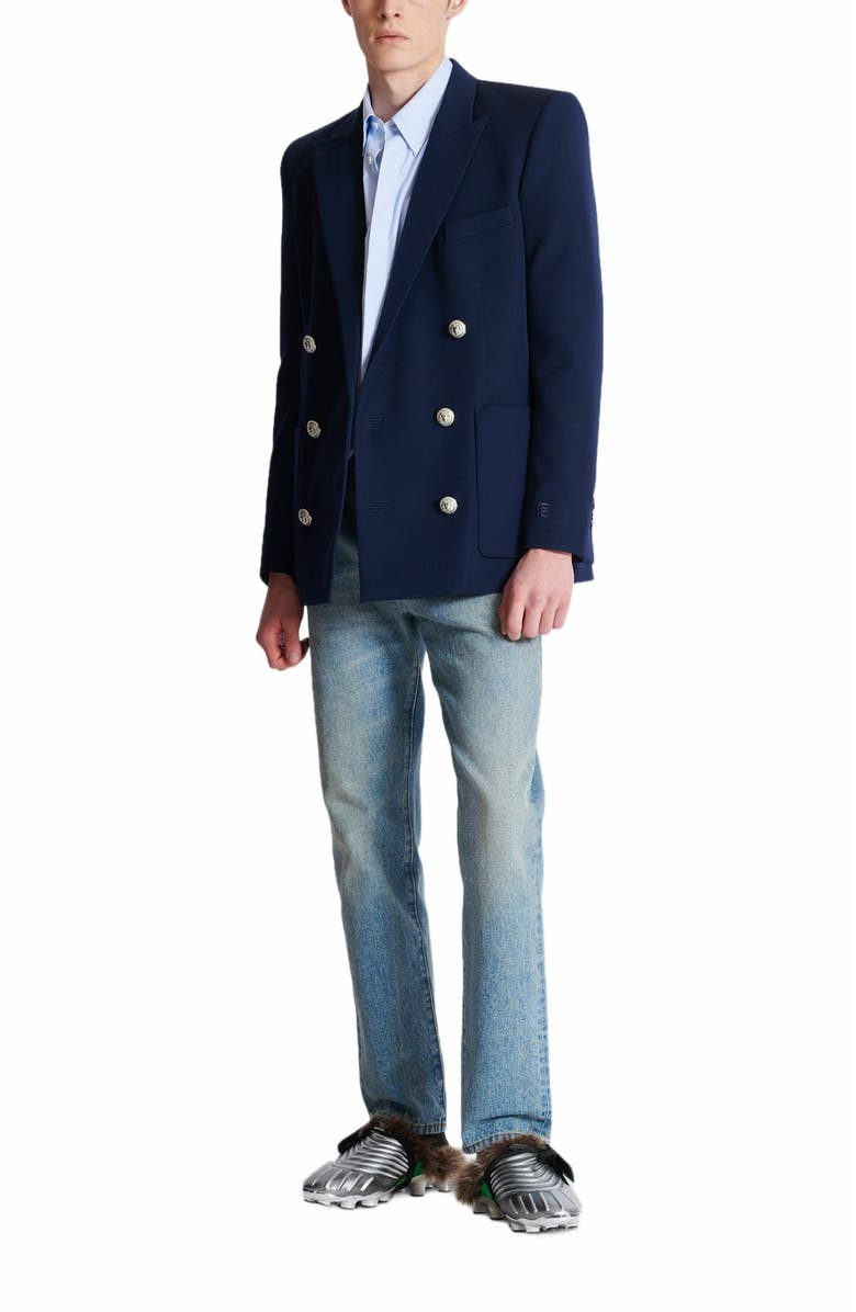 Balmain Grain De Poudre Blazer, Alternate, color, Navy