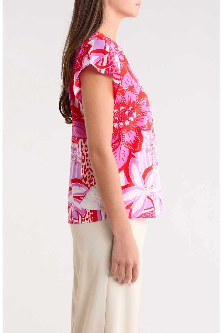 Barba Cass Tropical Flutter Sleeve Top, Alternate, color, RED-WHITE