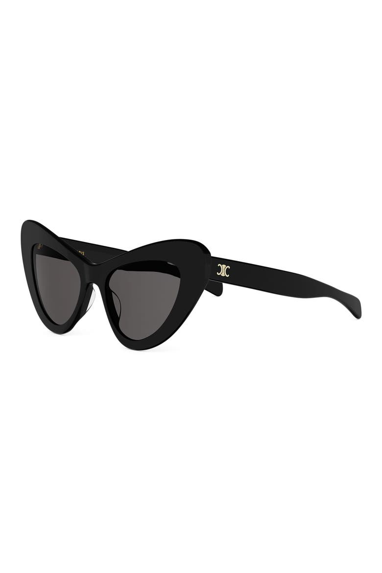 Triomphe 55mm Cat-Eye Sunglasses, Alternate, color, SHINY BLACK / SMOKE