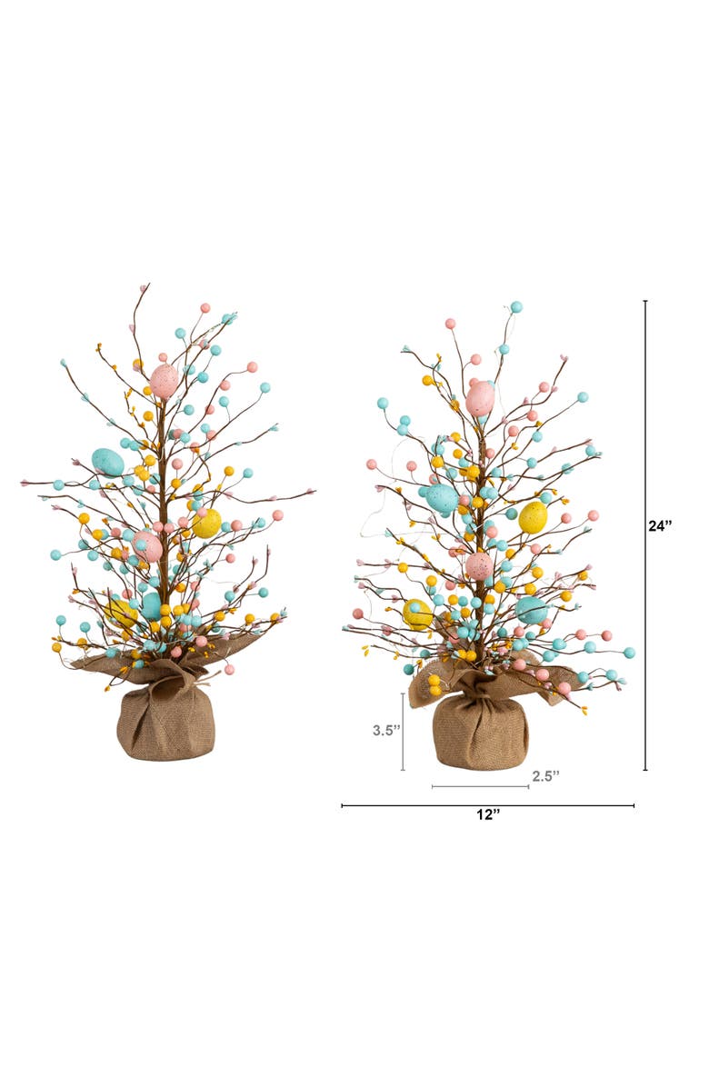 NEARLY NATURAL 24-in Pre-Lit Artificial Easter Egg Twig Tree with 30 LED Lights in Burlap Wrapped Base - Set of 2, Alternate, color, Brown