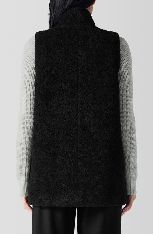 Eileen Fisher High Collar Wool Blend Fleece Vest In Black