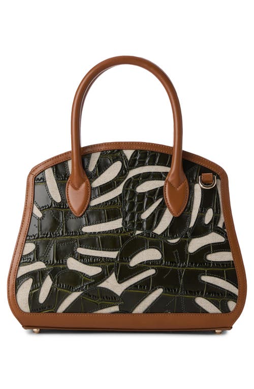 BRAHMIN BRAHMIN ROSETTA CROC EMBOSSED LEATHER & LINEN SATCHEL 