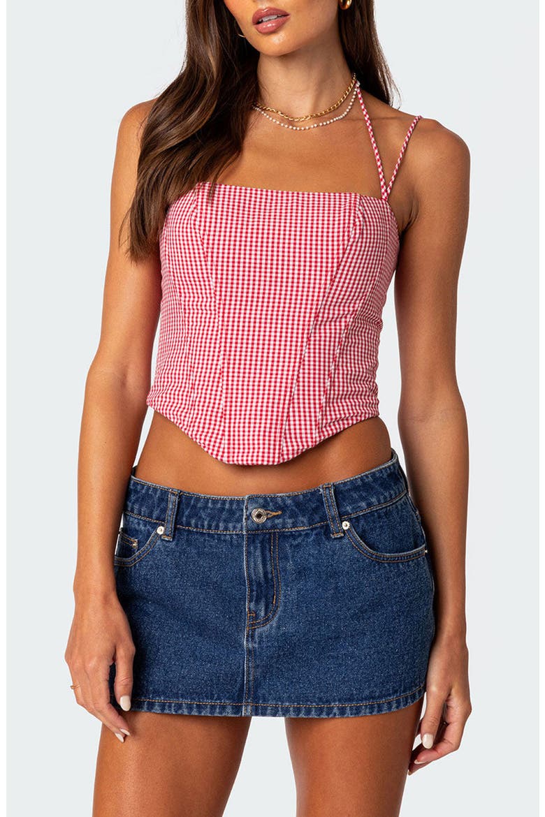 Pippa Gingham Lace-Up Back Corset Top, Main, color, RED