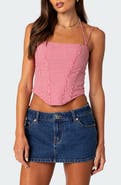 EDIKTED Pippa Gingham Lace-Up Back Corset Top