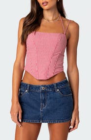 EDIKTED Pippa Gingham Lace-Up Back Corset Top