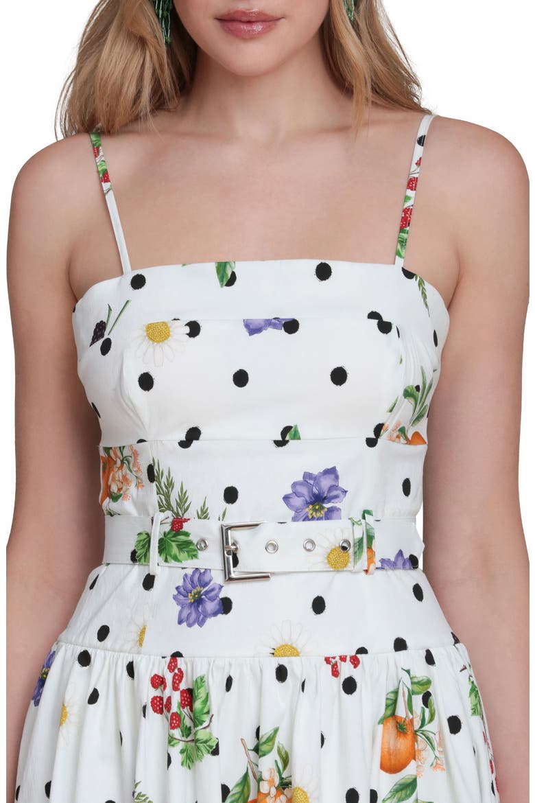 Fruit Florals & Polka Dot Belted Drop Waist Midi Dress, Alternate, color, WHITE SCATTERED BOTA