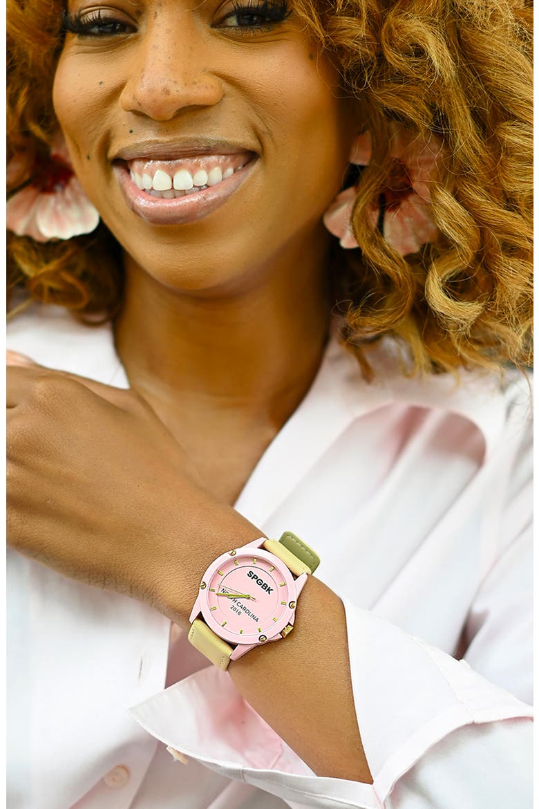 Pink Lemonade Leather Strap Watch, 44mm, Alternate, color, CANDY PINK