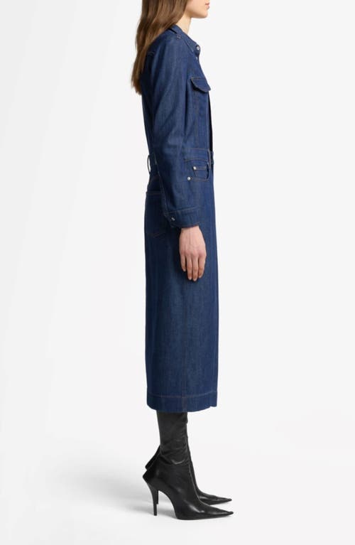 7 For All Mankind Long Sleeve Denim Midi Dress In Blue