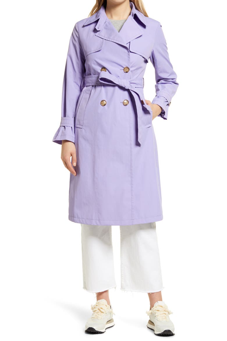 Double Breasted Nylon Trench Coat, Main, color, LAVENDER