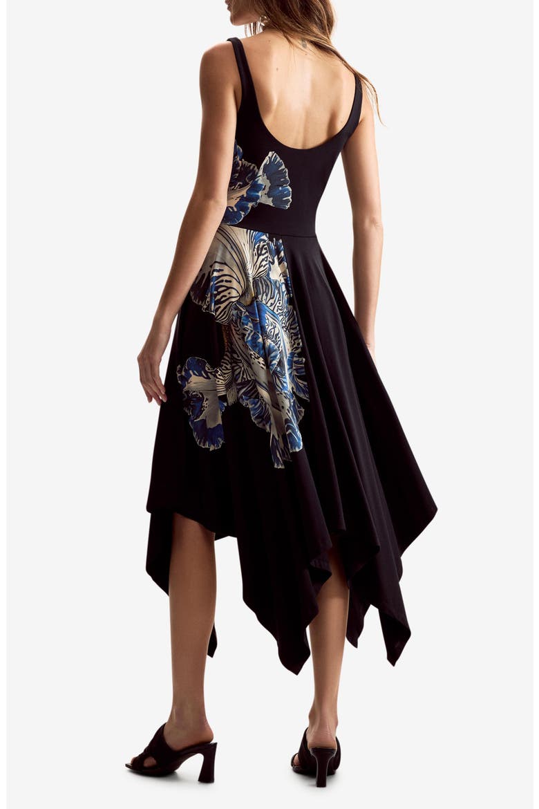 Placement Print Handkerchief Hem Stretch Cotton Dress, Alternate, color, BLACK