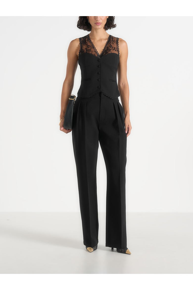 Veronica Lace-Panel Tailored Corset Waistcoat, Alternate, color, Black