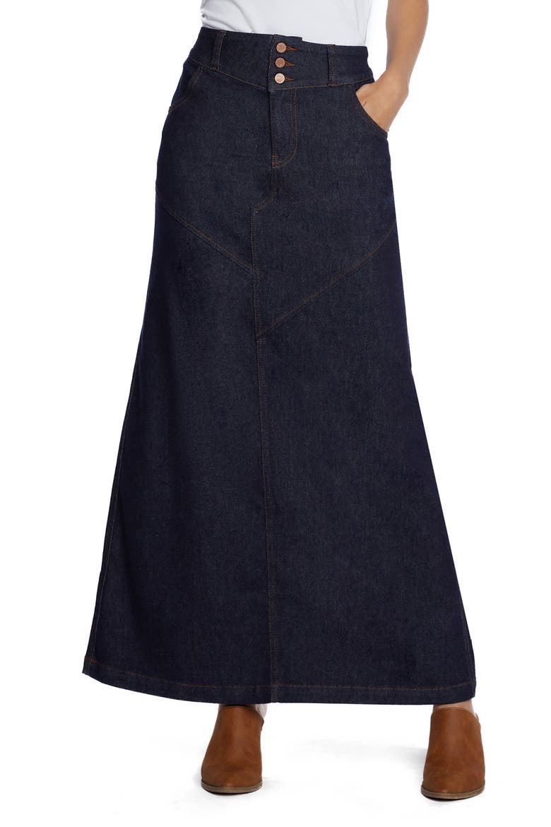 Pieced Denim Maxi Skirt, Main, color, RAW DENIM