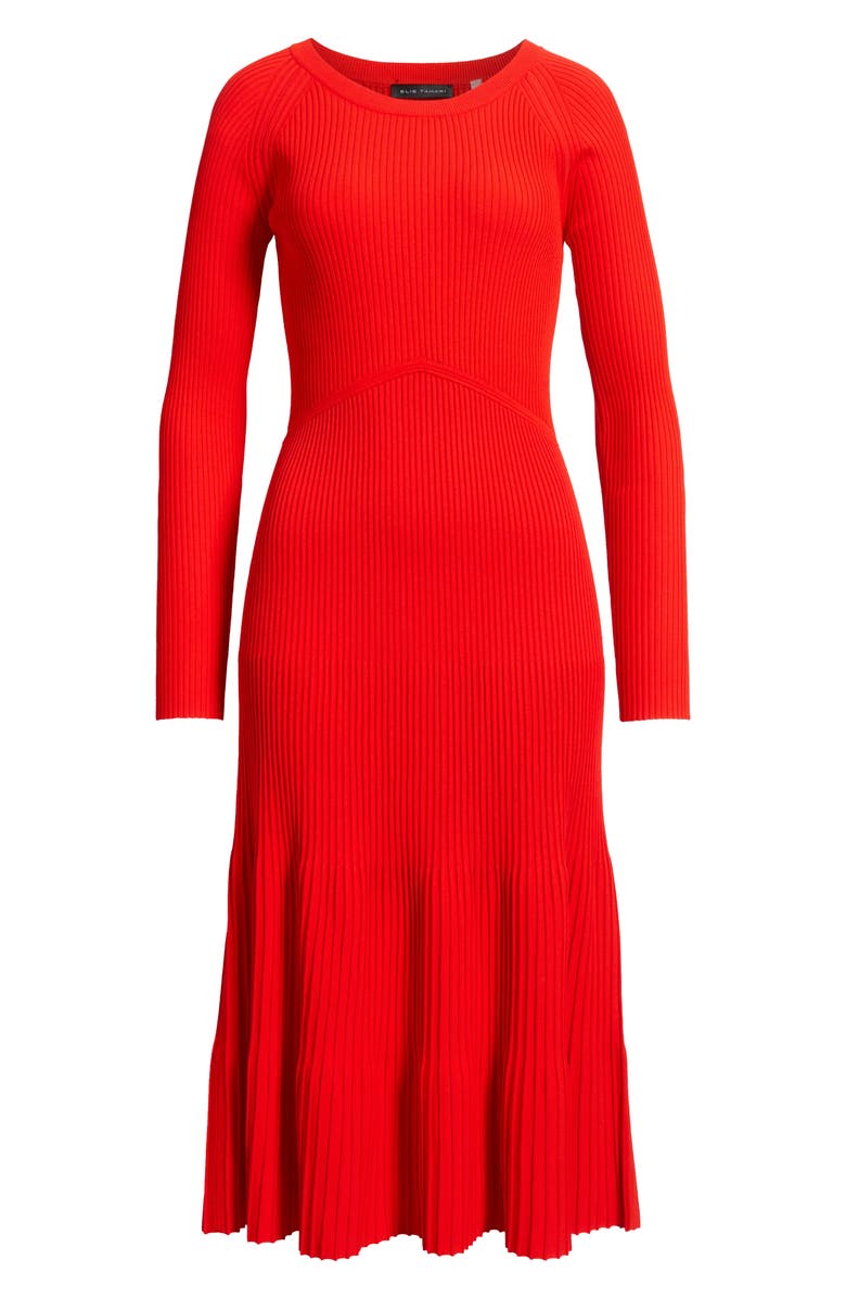 Elie Tahari The Delaney Long Sleeve Rib Sweater Dress, Main, color, Red Bliss