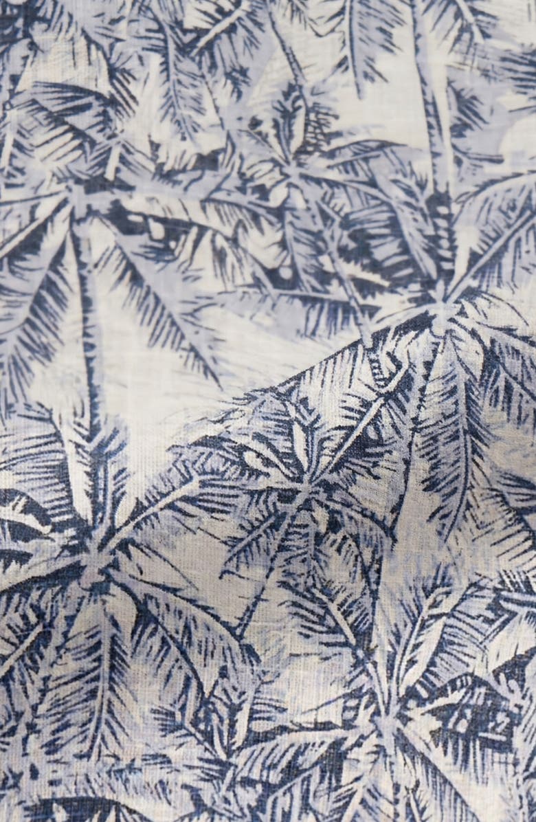 Report Collection Tropical Print Short Sleeve Linen & Cotton Button-Up Shirt, Alternate, color, White