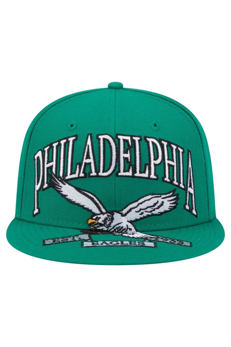 Men's New Era Kelly Green Philadelphia Eagles Throwback Oversized 59FIFTY Fitted Hat, Alternate, color, Kelly Green