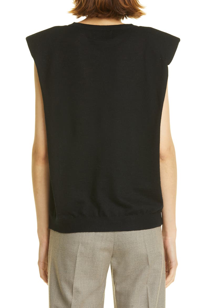 Loulou Studio Prince Padded Shoulder Wool & Cashmere Shell, Alternate, color, BLACK