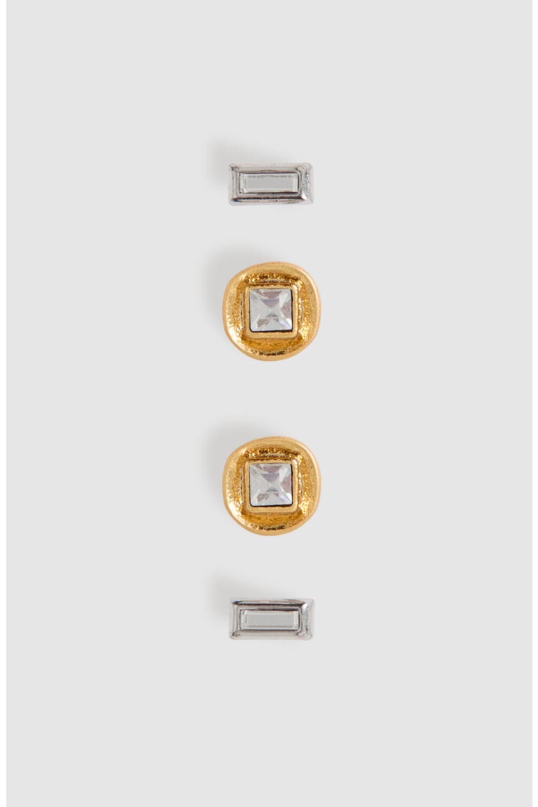 Mimi Micro Set of 2 Stud Earrings, Alternate, color, SILVER TN/ GOLD TN/ CRYSTAL