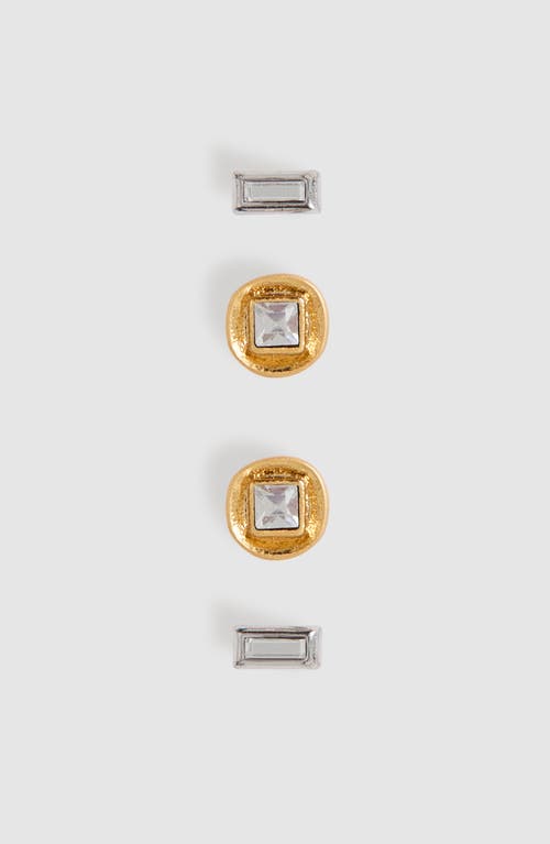 Reiss Mimi Micro Set Of 2 Stud Earrings In Silver Tn/gold Tn/crystal