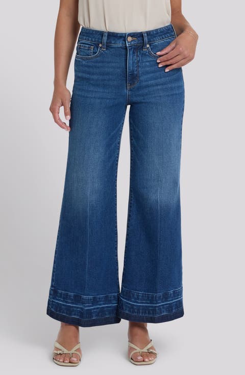 Mia Release Hem High Waist Ankle Flare Palazzo Jeans (Trail Lands)