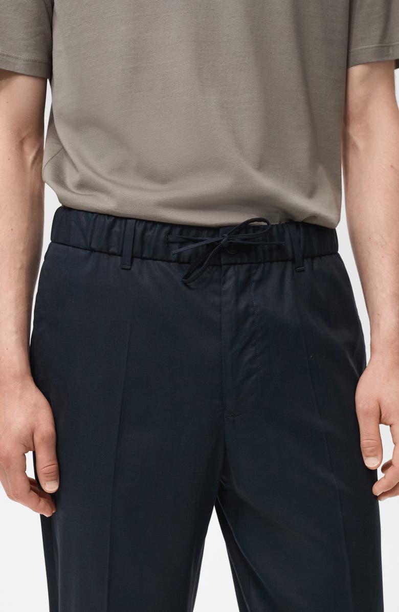 MANGO Slim Fit Drawstring Waist Pants, Alternate, color, Navy