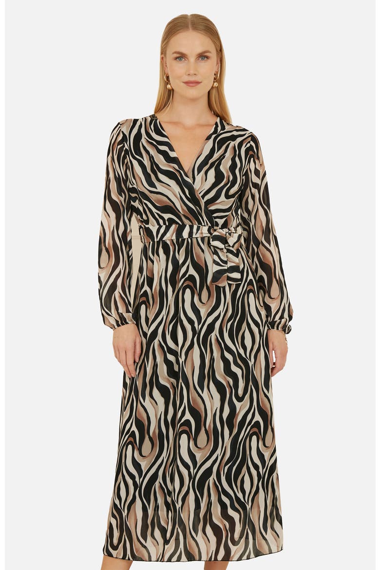 Animal Swirl Midi Wrap Dress, Alternate, color, Black