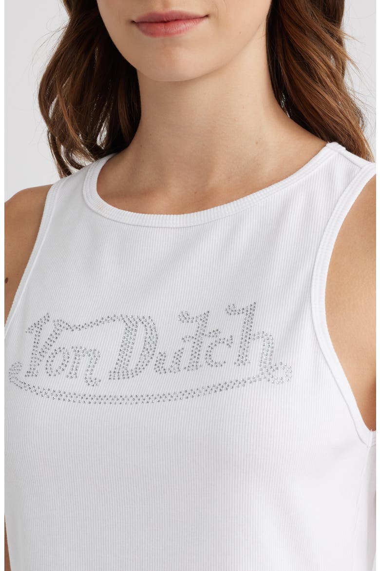 Rhinestone Logo Rib Jersey Tank, Alternate, color, BRIGHT WHITE