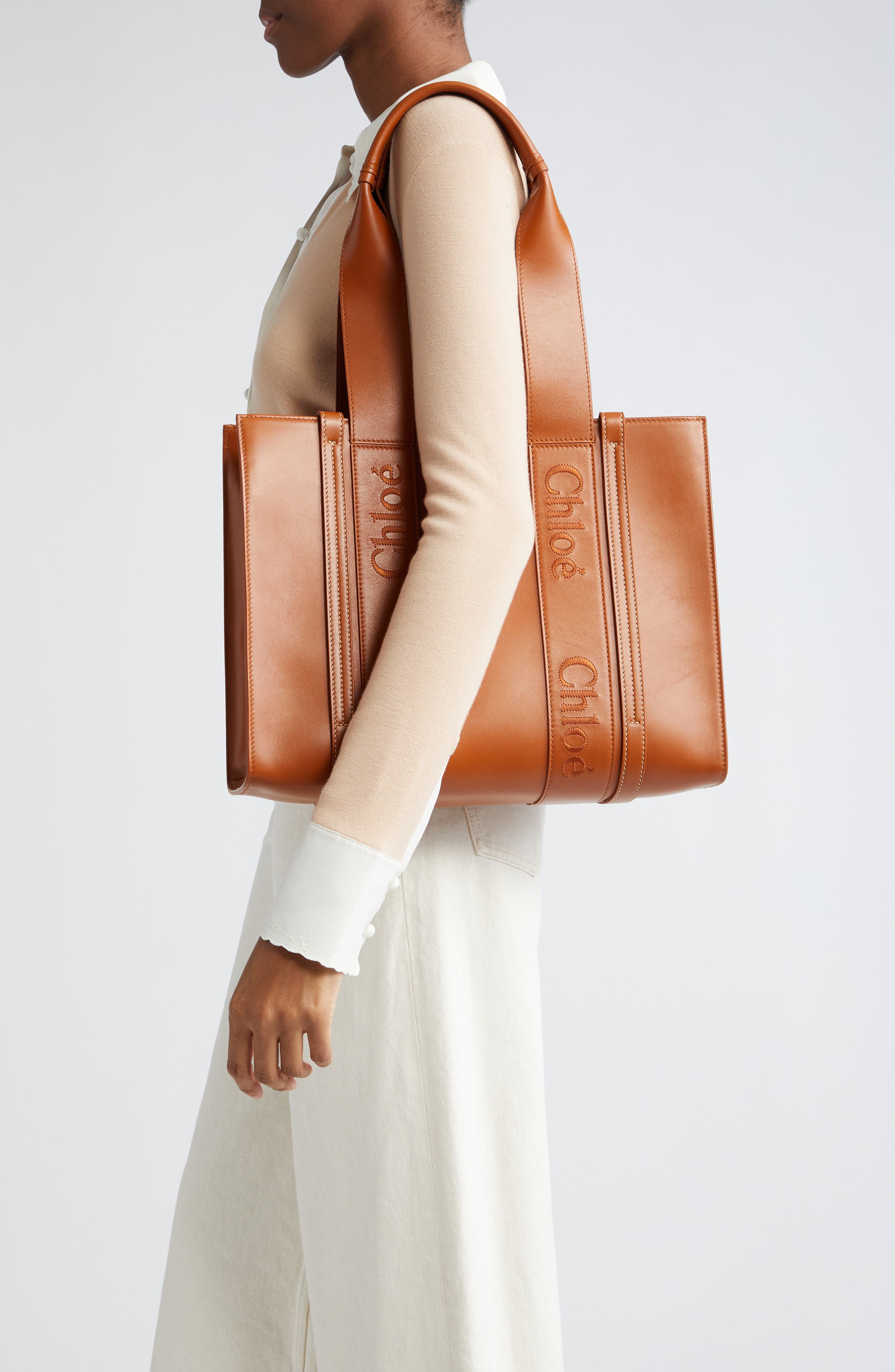 Medium Woody Leather Tote, Alternate, color, CARAMEL 247