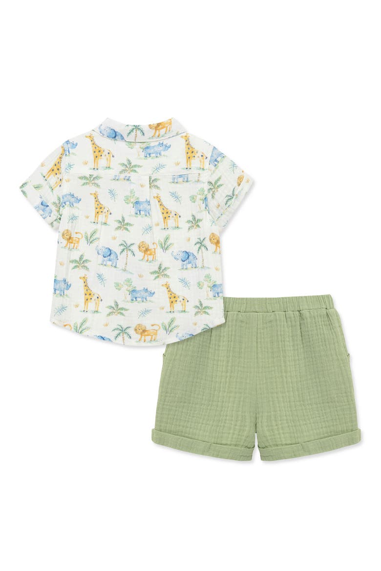 Jungle Cotton Button-Up Shirt & Shorts Set, Alternate, color, GREEN
