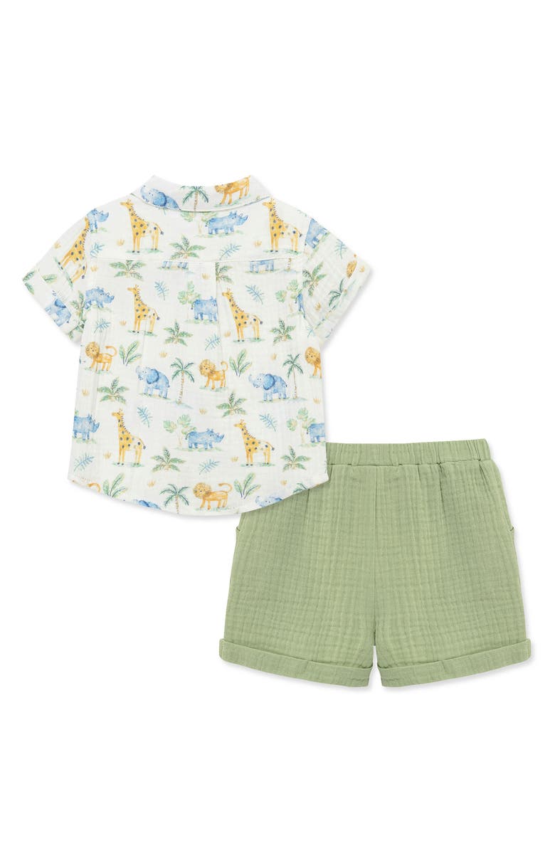 Little Me Jungle Cotton Button-Up Shirt & Shorts Set, Alternate, color, Green