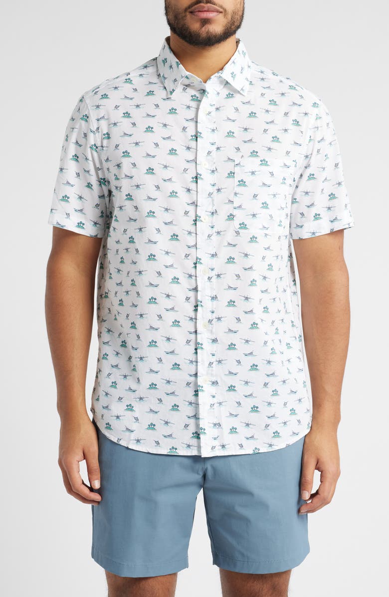 vineyard vines Island Hopping Short Sleeve Cotton Button-Up Shirt, Main, color, 