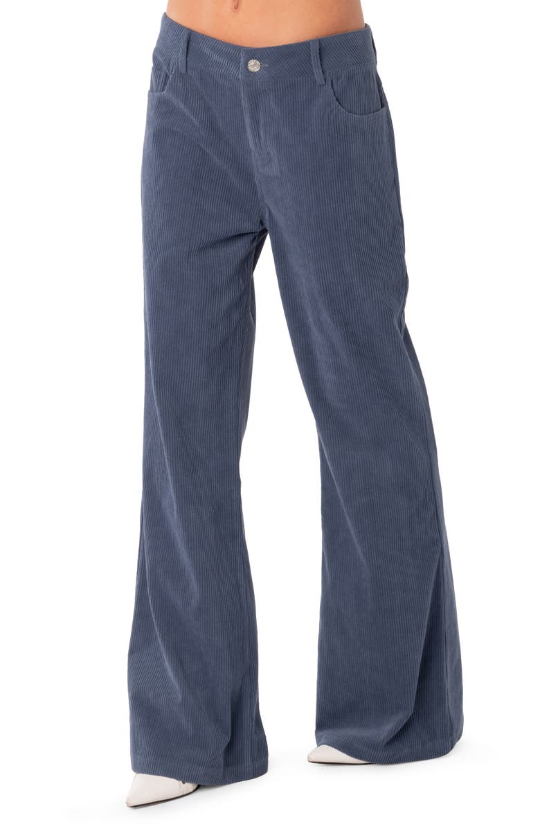 EDIKTED Dawn High Waist Wide Leg Corduroy Pants, Alternate, color, Blue