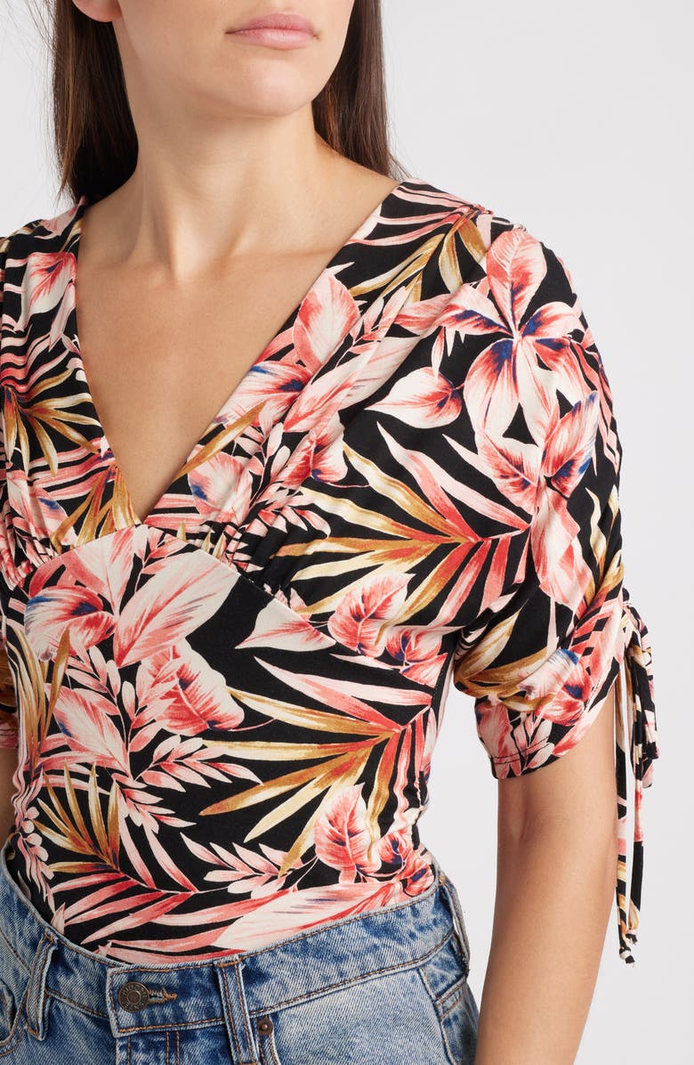 Loveappella Floral Print Empire Waist Jersey Top, Alternate, color, Black/ Rust