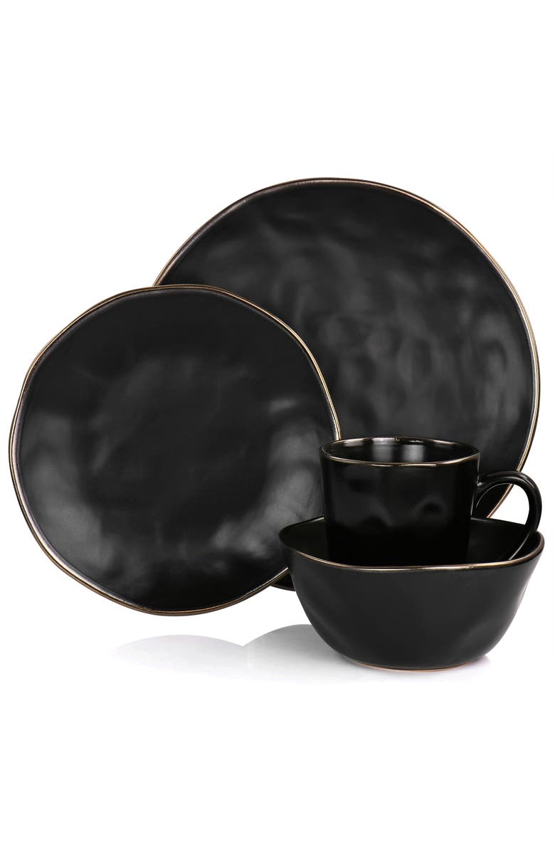 Elama Modern 16 Piece Stoneware Dinnerware Set, Alternate, color, Black
