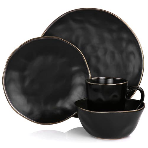 Elama Modern 16 Piece Stoneware Dinnerware Set In Black