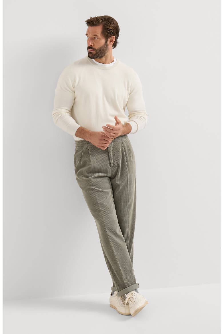 Garment-dyed Trousers In Cotton Corduroy With Drawstring And Double Pleats, Alternate, color, Brown