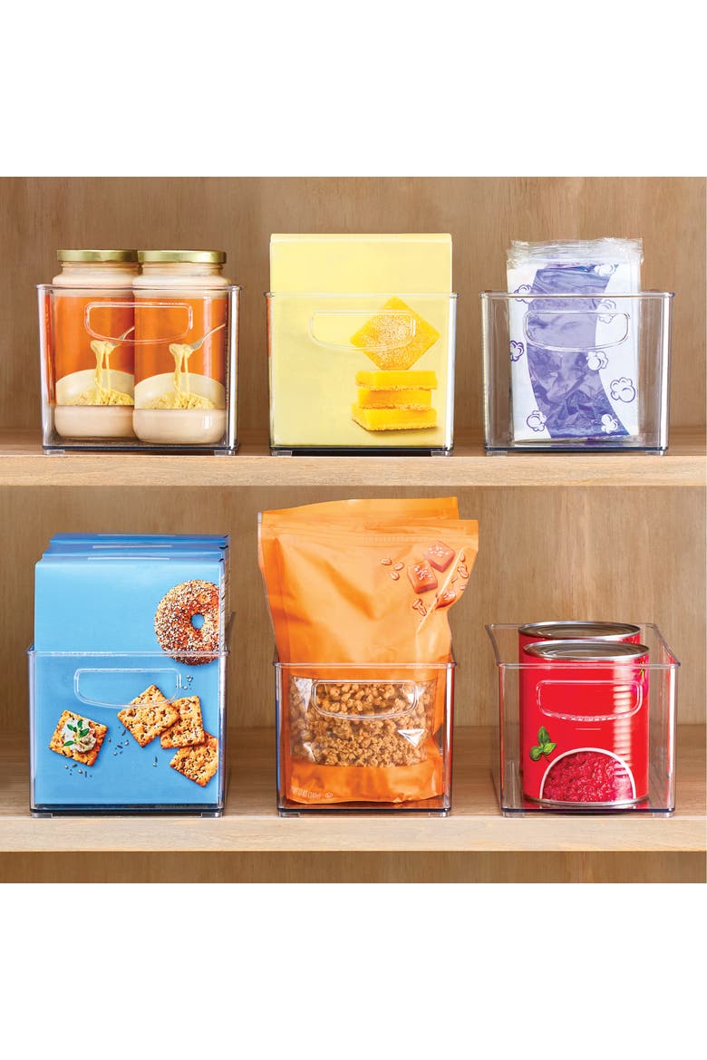 Plastic Stackable Pantry Bin - Organizer Bin with Handles for Cabinets or Fridge - Set of 4 - Clear, Alternate, color, Clear