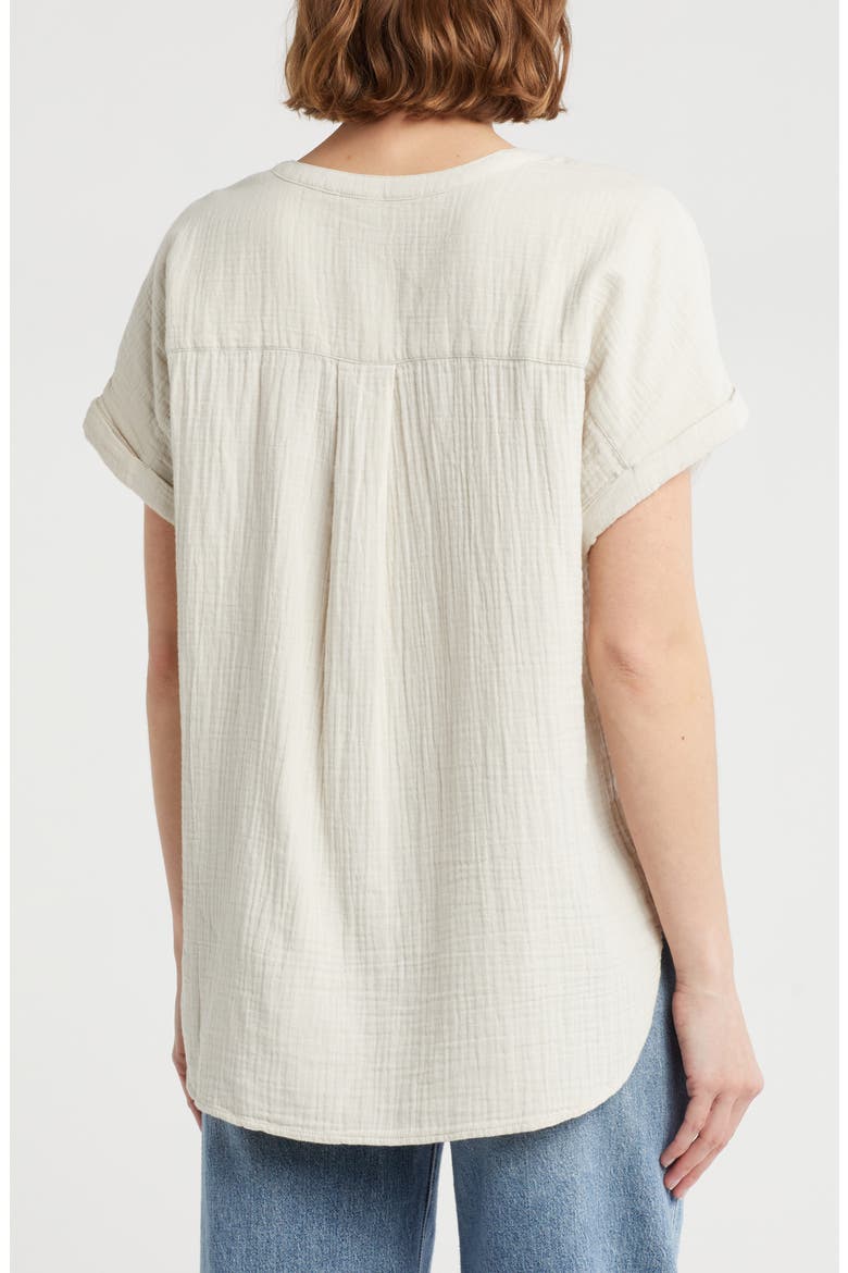Cotton Gauze Henley Top, Alternate, color, BEIGE RAINY DAY