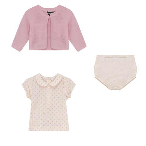 Printed Gauze Three Piece Short Sleeve Top, Cardigan and Bottoms Set (Toddler)