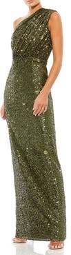 Mac Duggal Petite One Shoulder Ruched Sequin Evening Gown