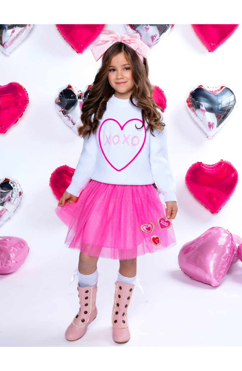 Mia Belle Girls Embroidered Sweater and Heart Patch Tutu Skirt Set, Alternate, color, Pink