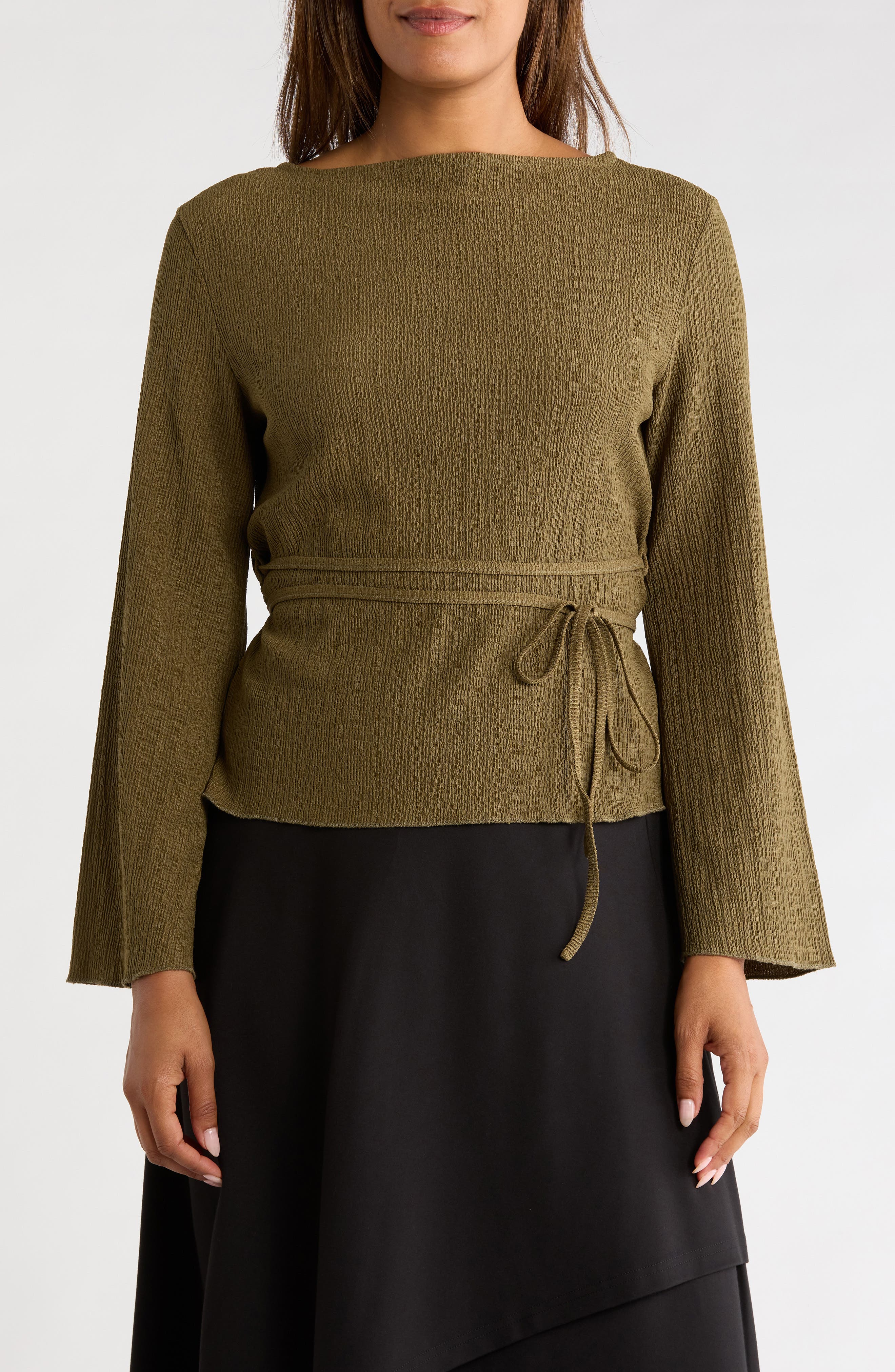 Lace Back Long Sleeve Top with Bell Sleeves