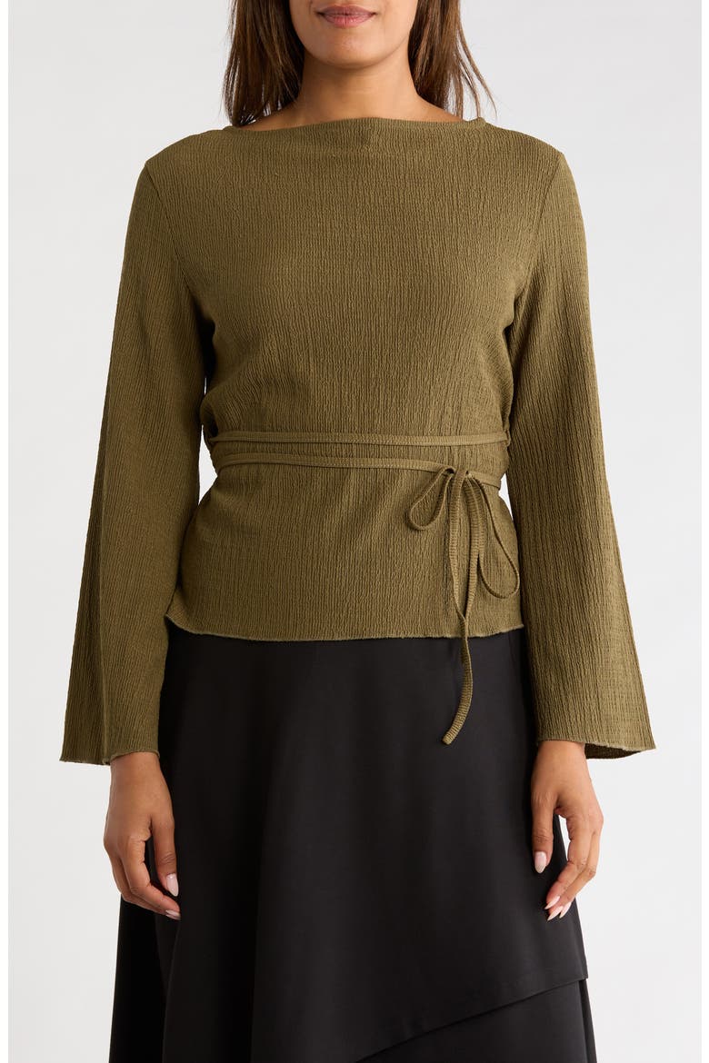 Lace Back Long Sleeve Top with Bell Sleeves, Main, color, OLIVE