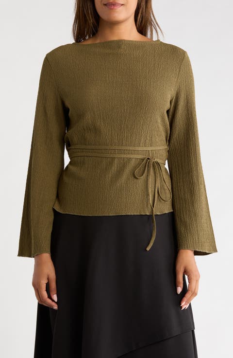 Lace Back Long Sleeve Top with Bell Sleeves