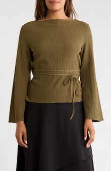 Lace Back Long Sleeve Top with Bell Sleeves