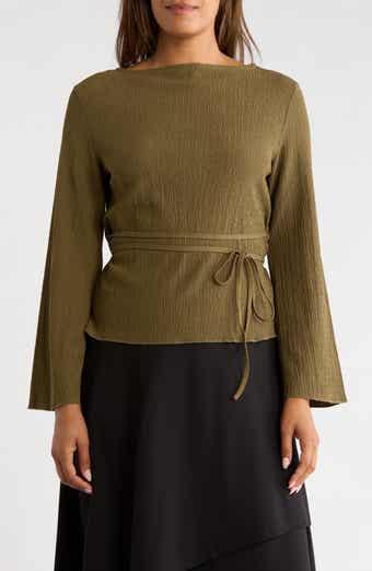 Lace Back Long Sleeve Top with Bell Sleeves