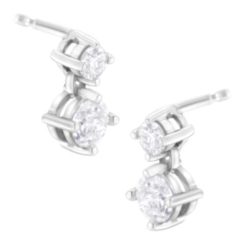14K White Gold 1 cttw Double Diamond Stud Earrings