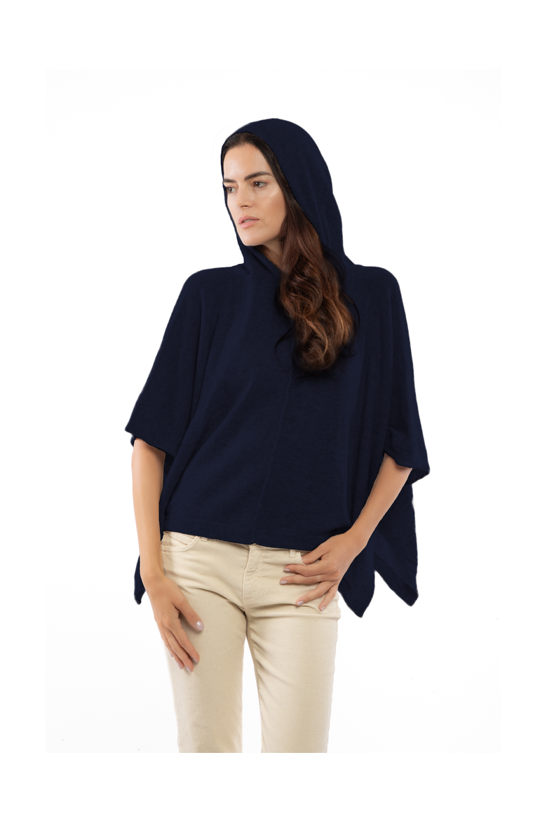 Pure Cashmere Button Hoodie Poncho, Main, color, Night Blue